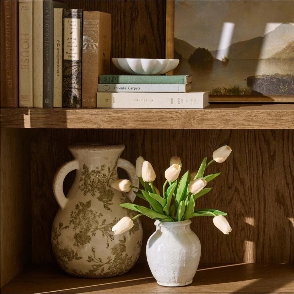 Distressed Floral Vase with Handles - Magnolia